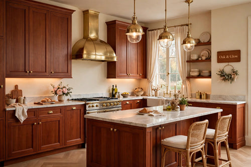 Cherry shaker cabinets — sample door — kitchen rendering
