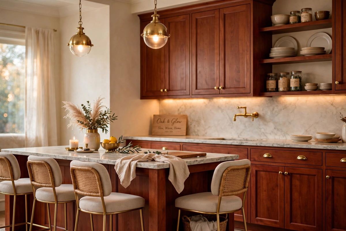 Cherry shaker cabinets — sample door — kitchen rendering