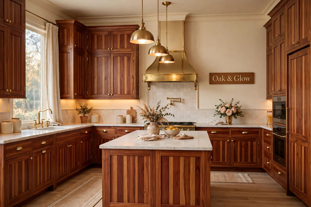 Sapele shaker cabinets — sample door — kitchen rendering