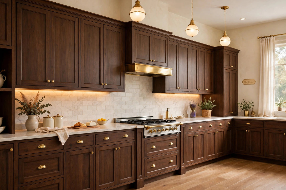 Walnut shaker cabinets — sample door — kitchen rendering