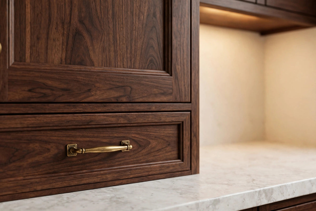 Walnut shaker cabinets — sample door — kitchen rendering