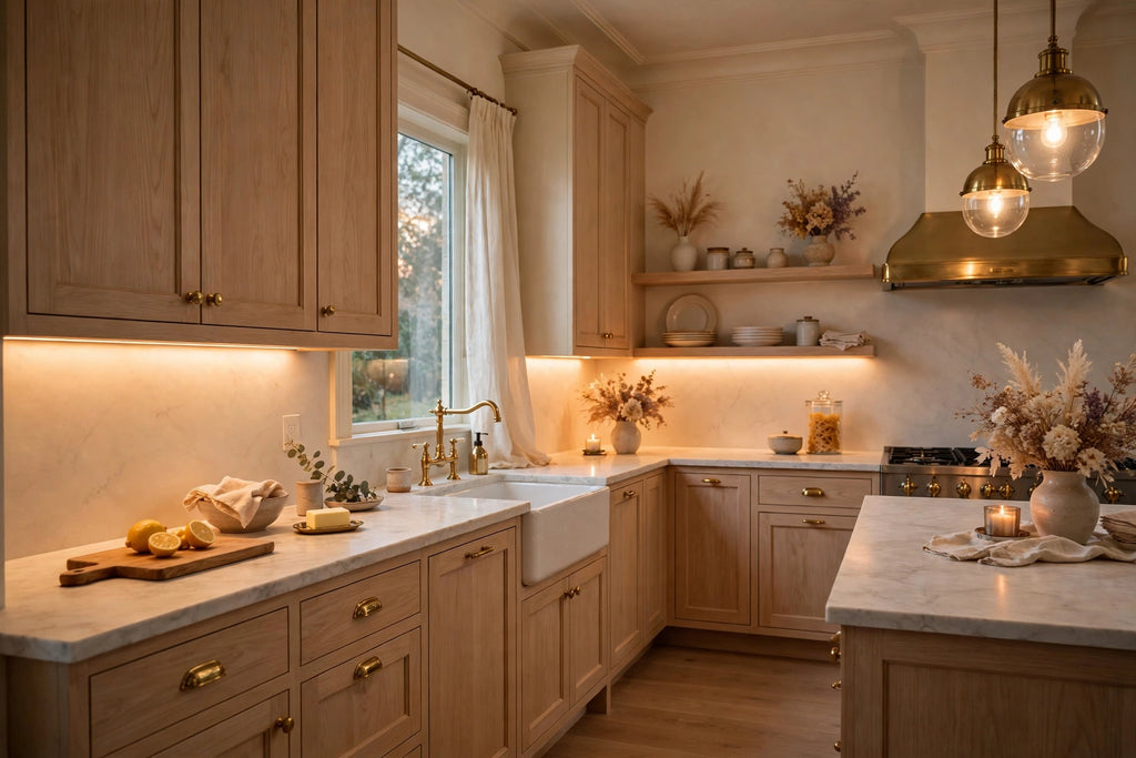 White Oak shaker cabinets — sample door — kitchen rendering
