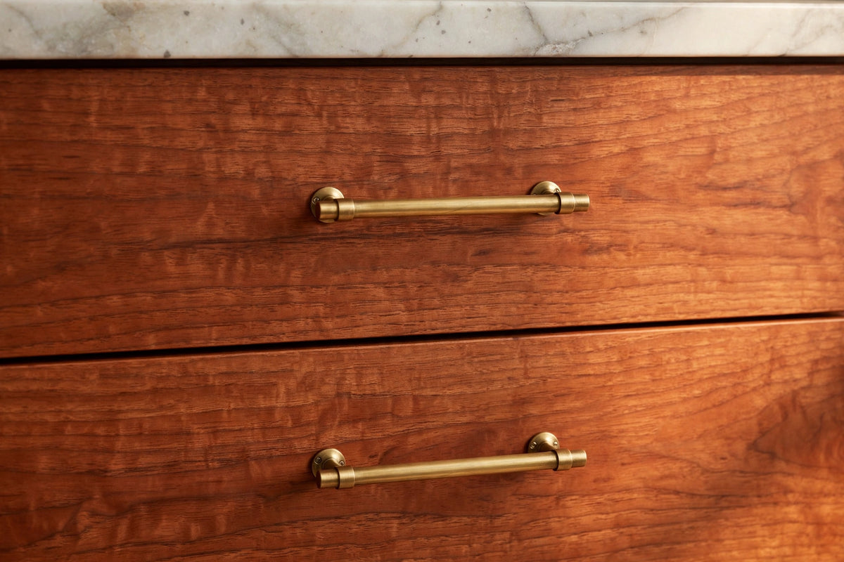 Cherry slab cabinets — sample door — kitchen rendering