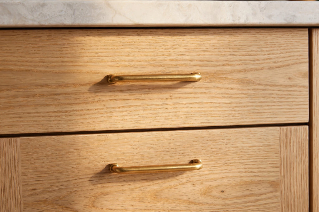 White Oak slab cabinets — sample door — kitchen rendering