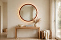 Custom lit cherry round vanity mirror