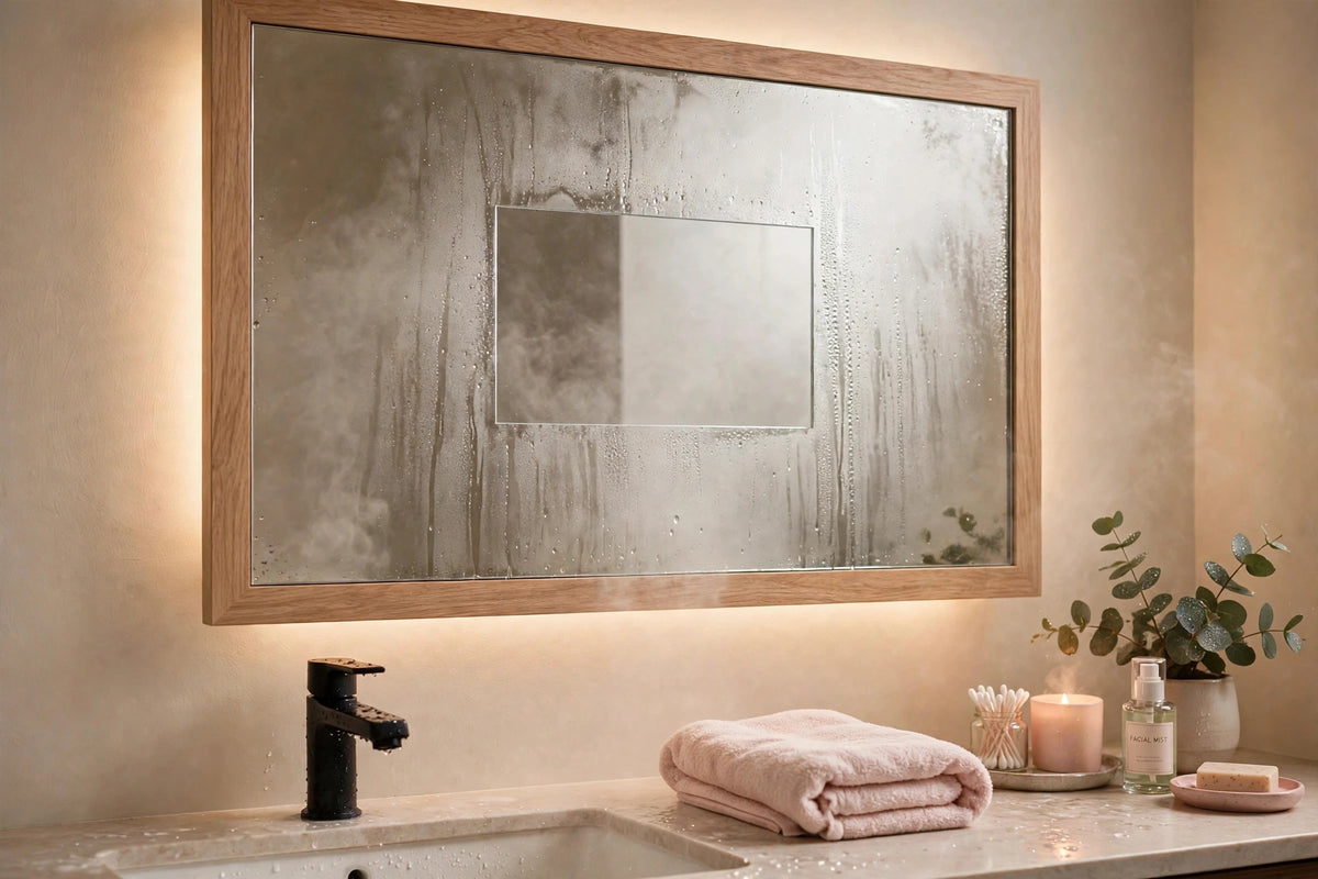Custom lit white oak rectangle mirror