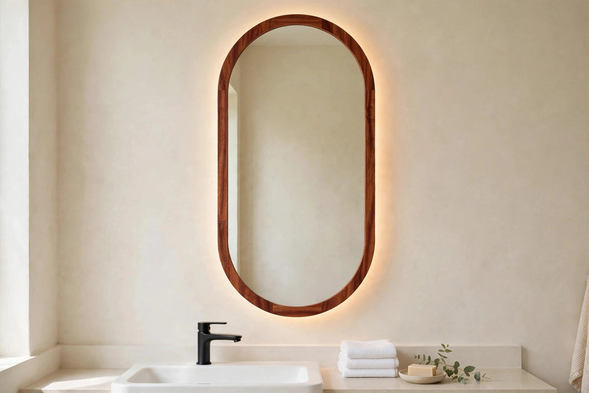 Custom lit sapele capsule mirror