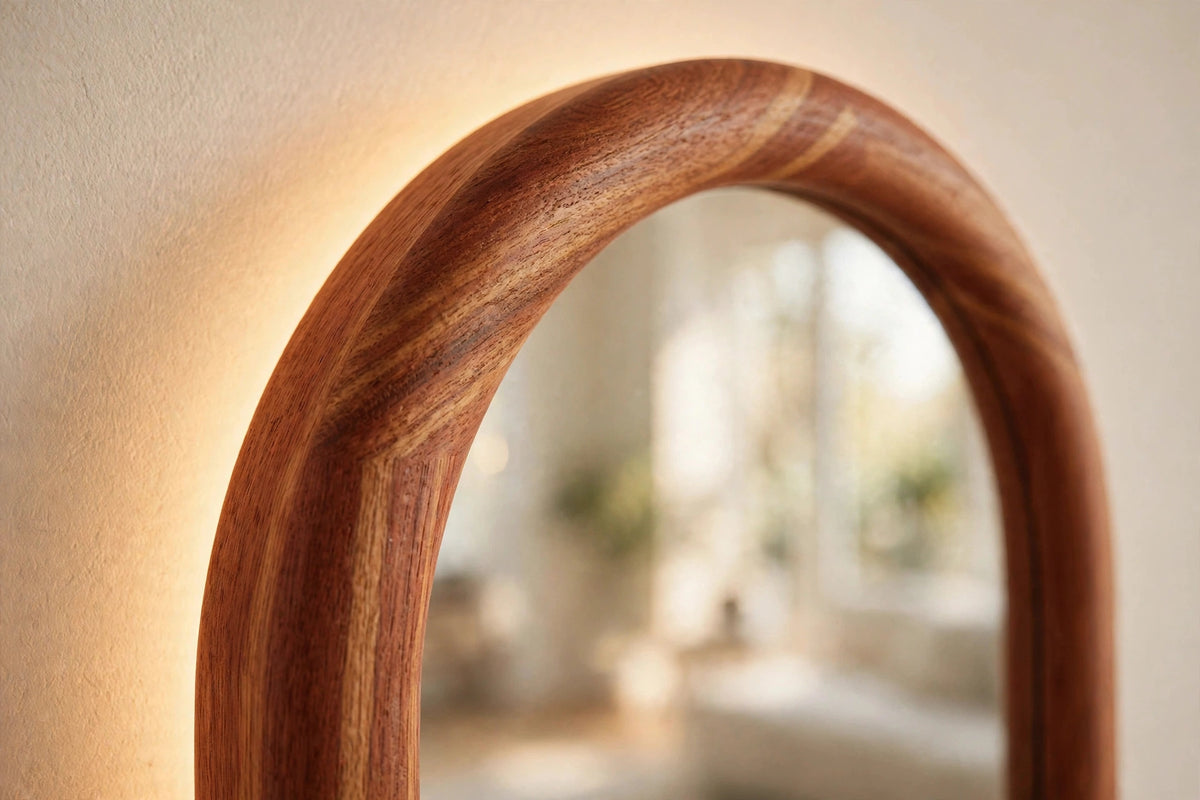 Custom lit sapele capsule mirror