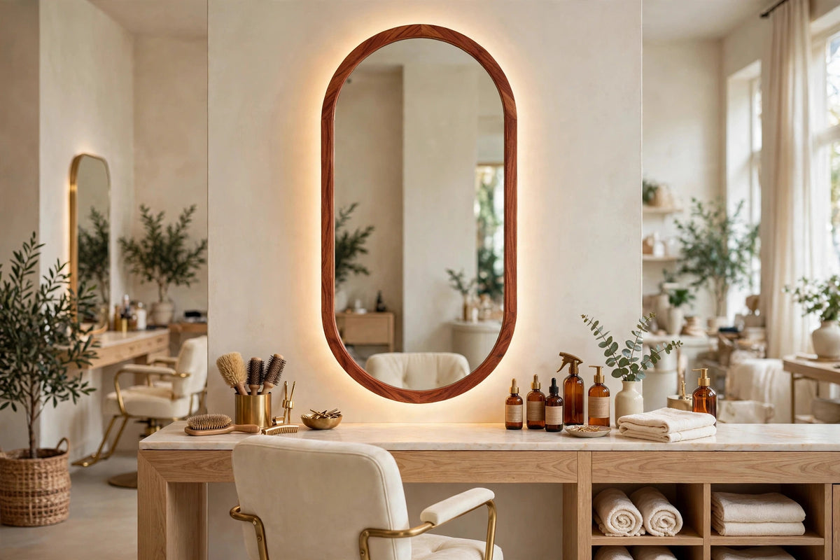 Custom lit sapele capsule mirror