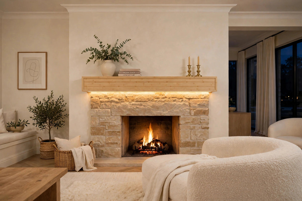 Custom lit bamboo mantel