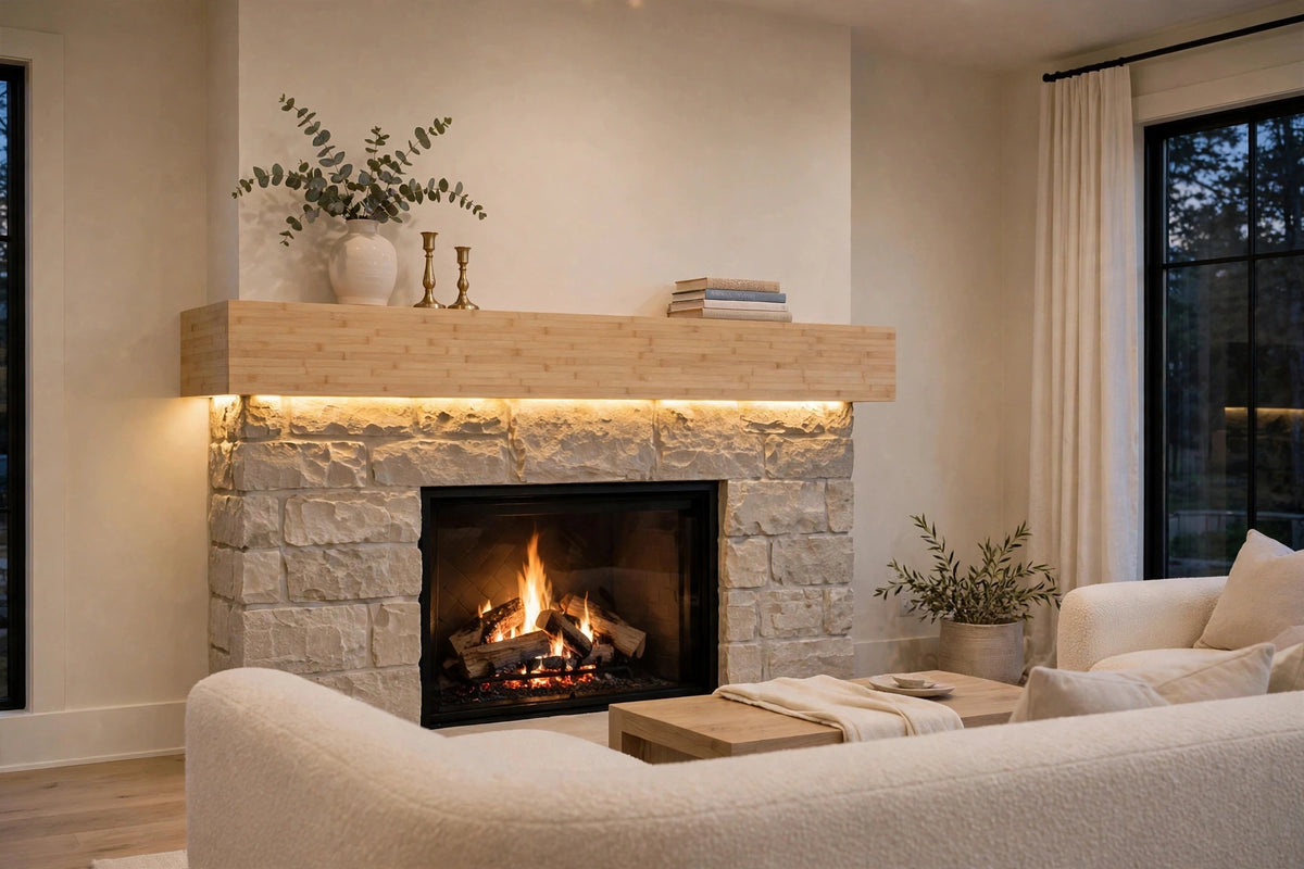 Custom lit bamboo mantel