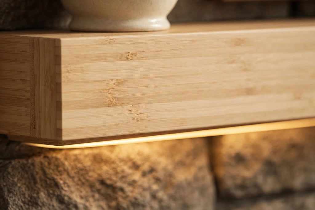 Custom lit bamboo mantel
