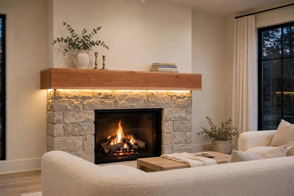 Custom lit cedar mantel