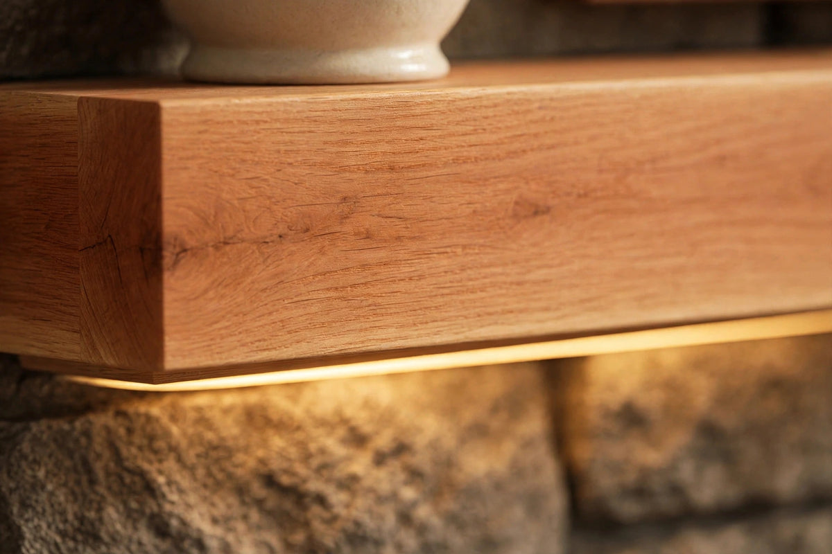 Custom lit cedar mantel