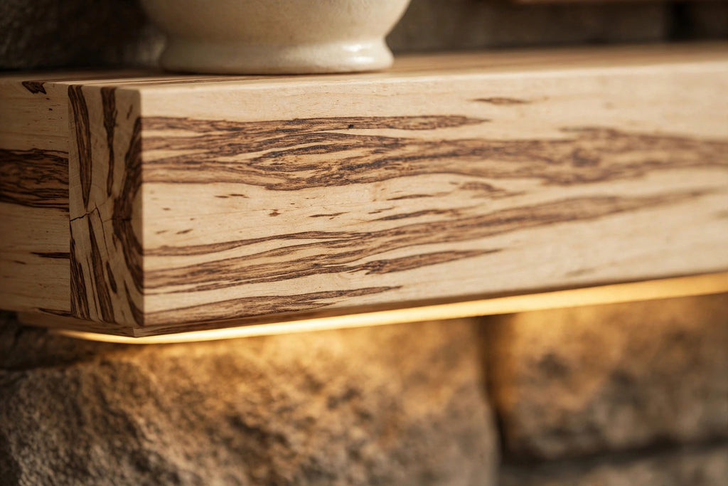 Custom lit hickory mantel