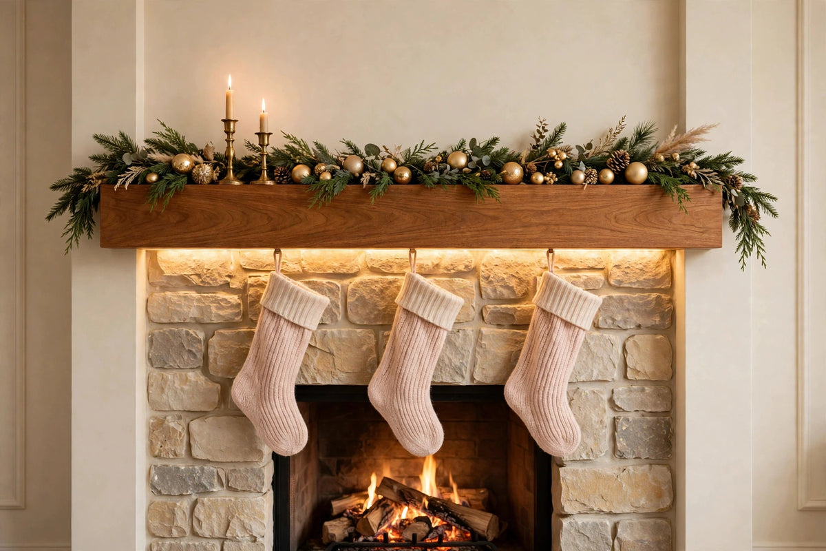 Custom lit teak mantel