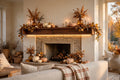Custom lit walnut mantel — fall styling