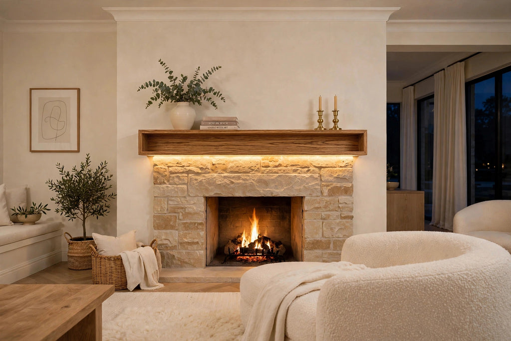 Custom lit zebrawood mantel