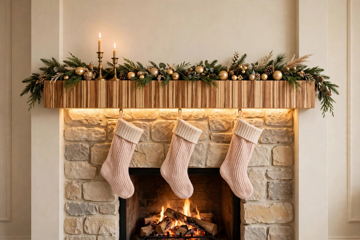 Custom lit zebrawood mantel