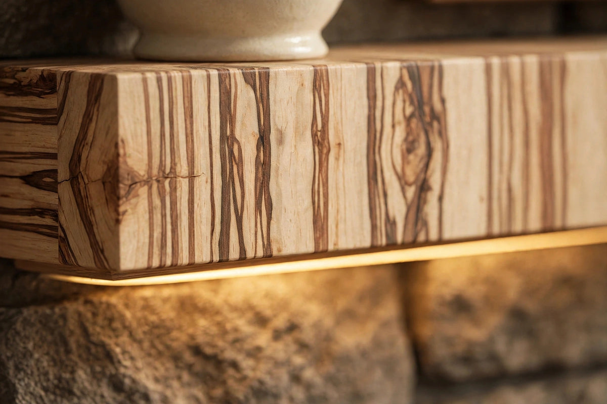 Custom lit zebrawood mantel