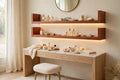 Custom lit cherry two-tier shelf — open storage