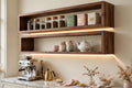 Custom lit walnut two-tier shelf — open storage