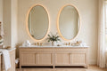 Custom lit white oak oval vanity mirror