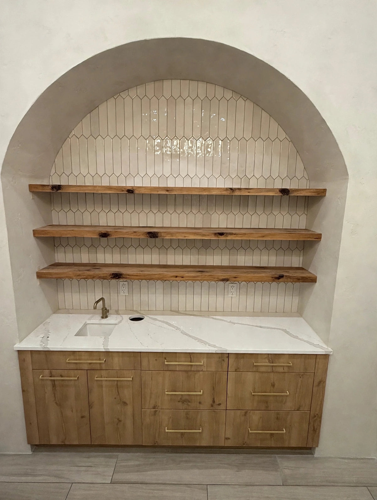 Oak & Glow lighted knotty alder shelf