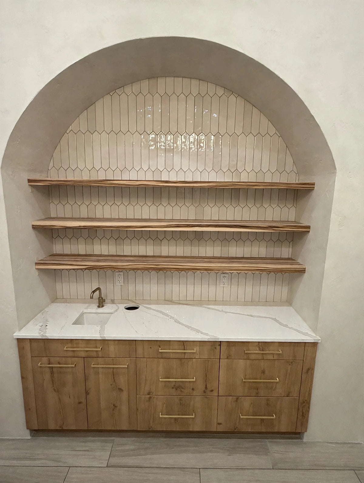 Oak & Glow lighted zebrawood shelf